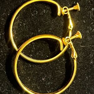 Large Vintage Napier Gold Tone Hoop Clip-On Earrings
